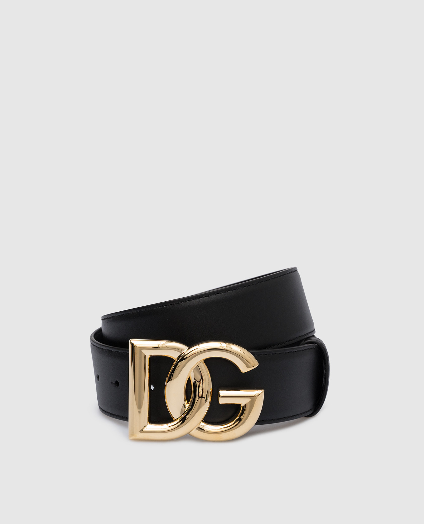 Чорний шкіряний пояс з металевим логотипом DG