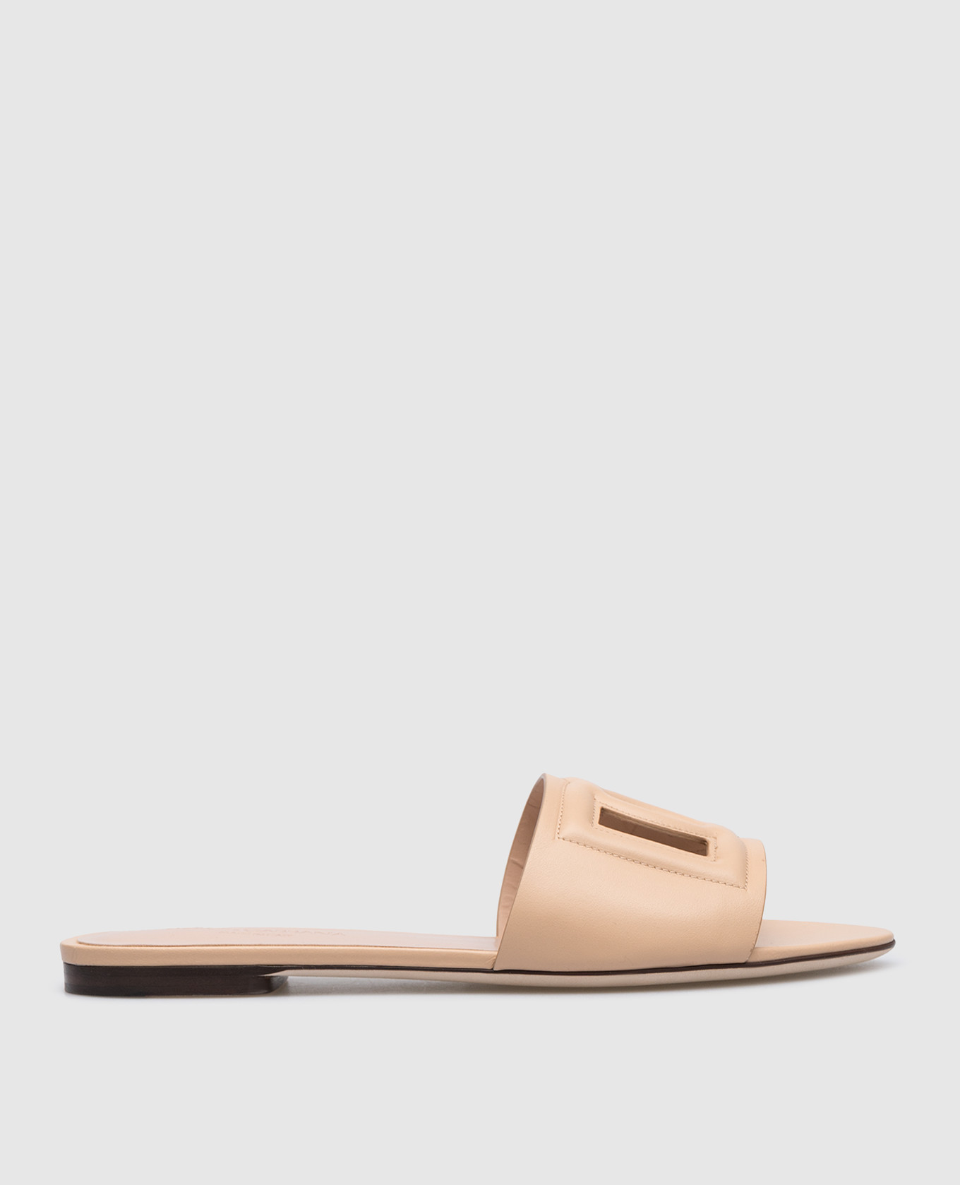 Leather Cut Out Logo Sandals in Brown - Dolce Gabbana
