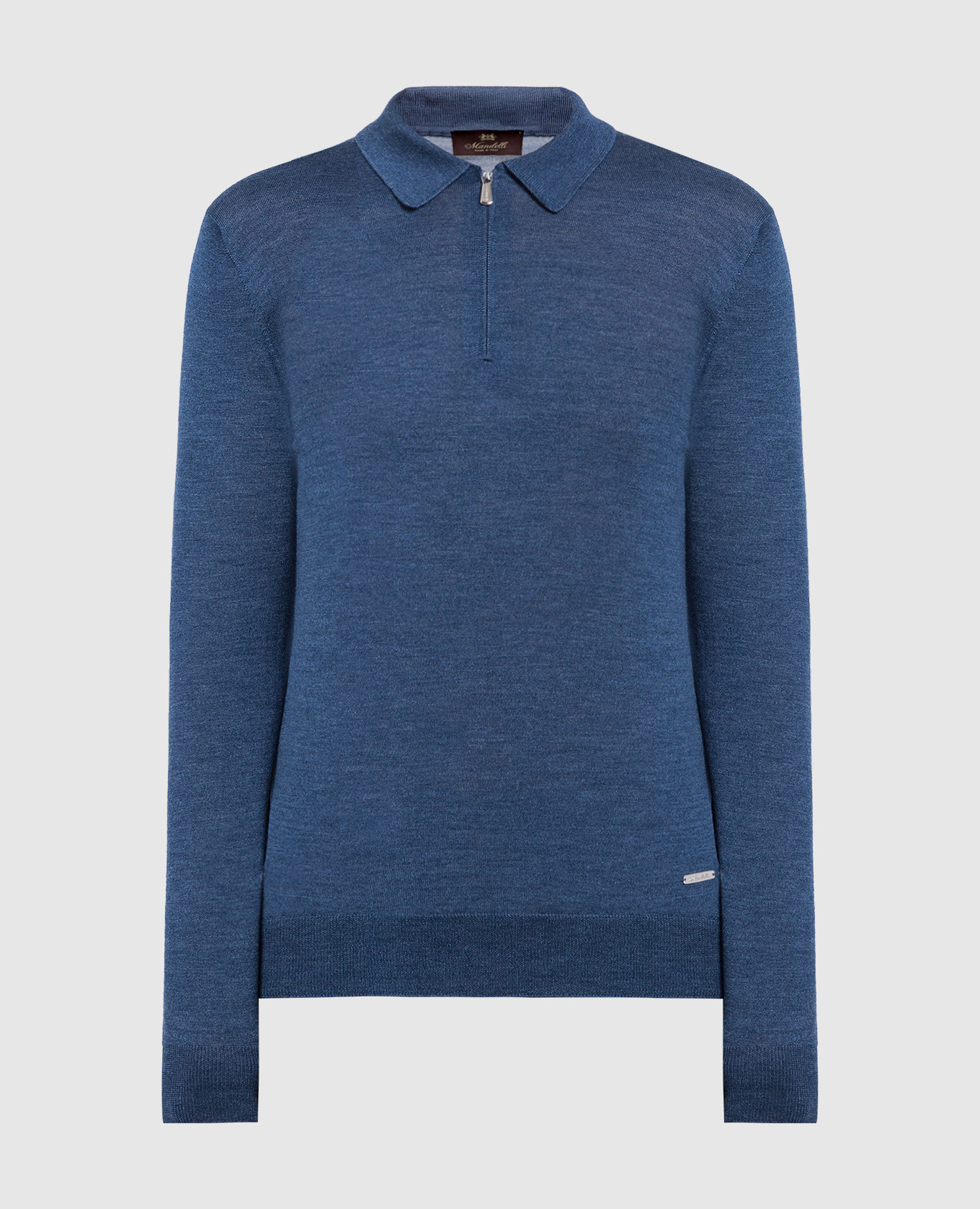 Blue wool and silk polo with logo