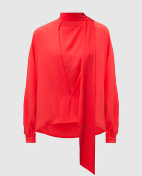 Victoria Beckham Красная блузка из шелка с воротником-аскотом. 1423WTP004967A