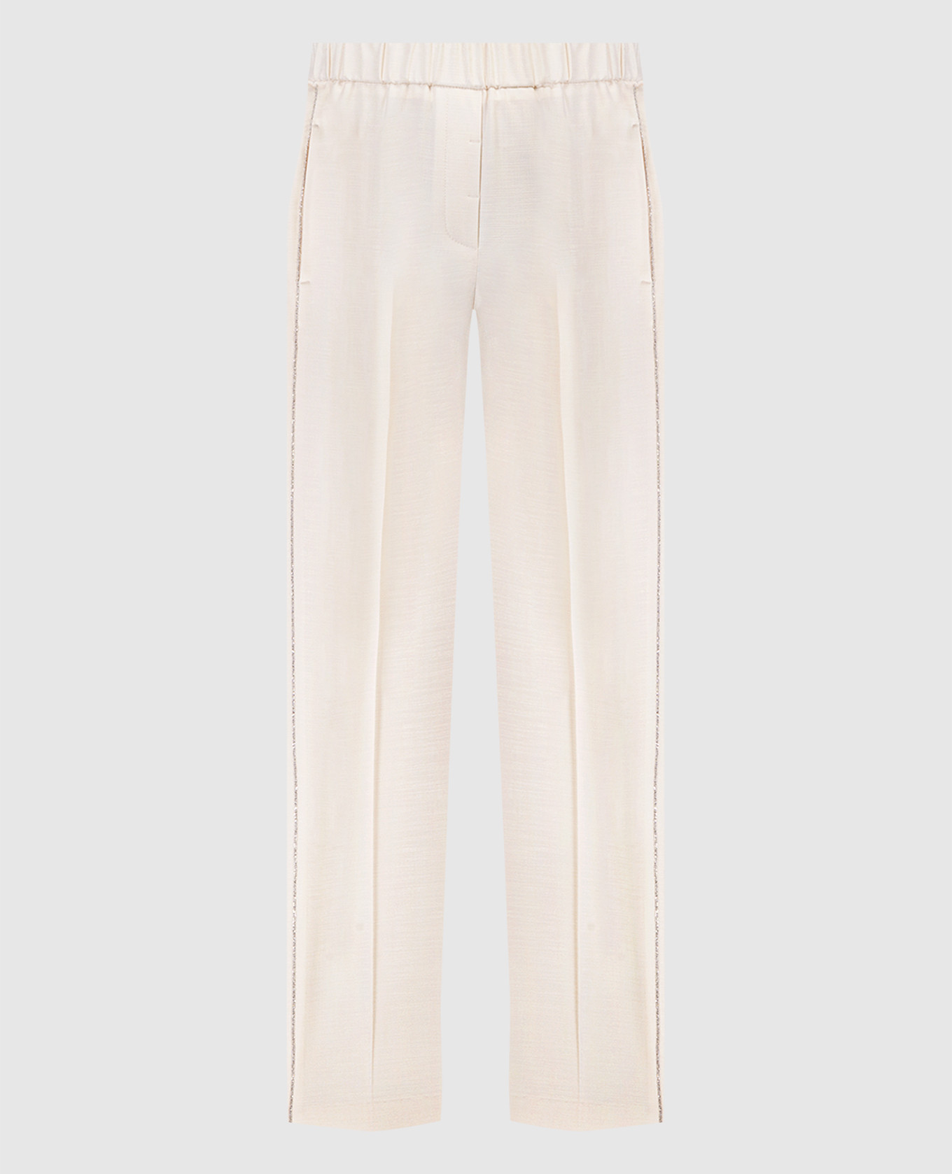 Beige cropped pants with monil chain