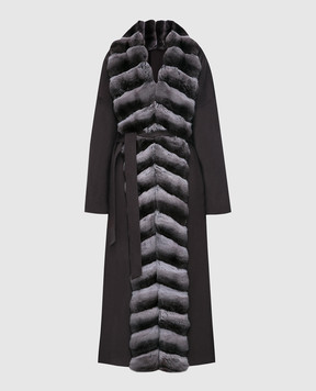 MalaMati Коричневое пальто из кашемира с мехом шиншиллы MOLINA