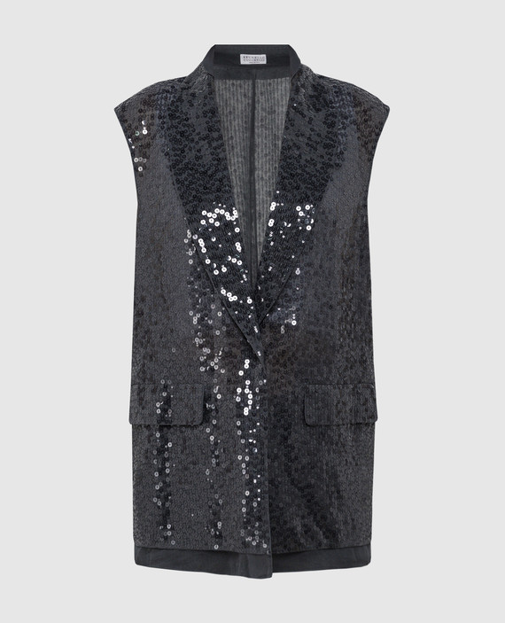 Gray vest made of silk with sequins