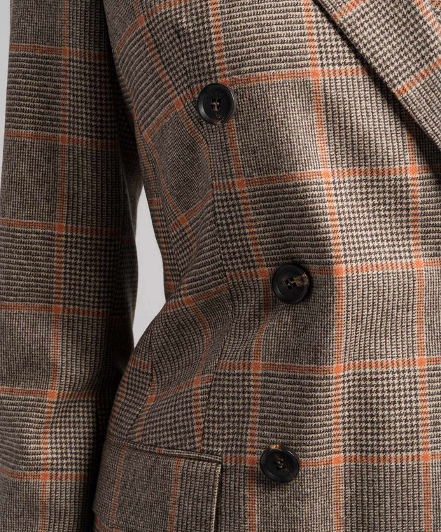 Kiton Brown double-breasted check wool and cashmere jacket D46523S06300 image 5