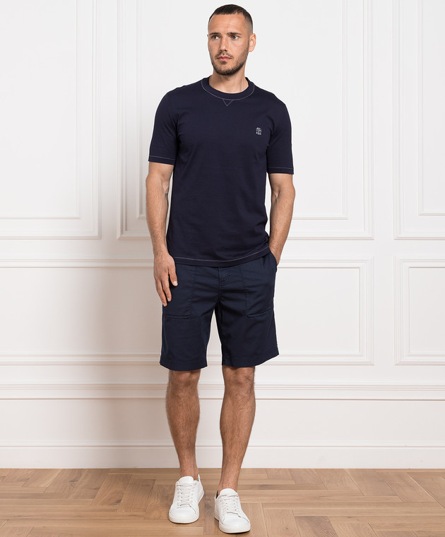 Brunello Cucinelli Синя футболка з вишивкою логотипа M0T611328G зображення 2