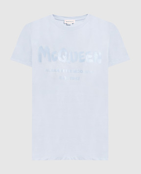 Alexander McQueen Голубая футболка с принтом McQueen Graffiti 608614QZAD3