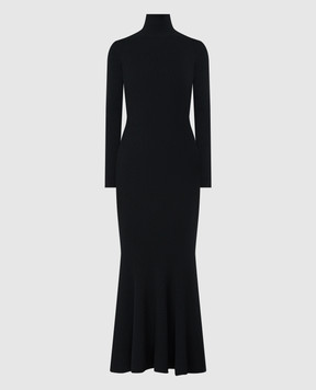 Balenciaga Черное платье в рубчик из кашемира и шерсти 772338T4146