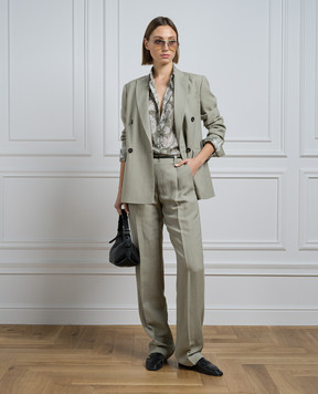 Brunello Cucinelli Брюки цвета хаки с льном MH126P8542