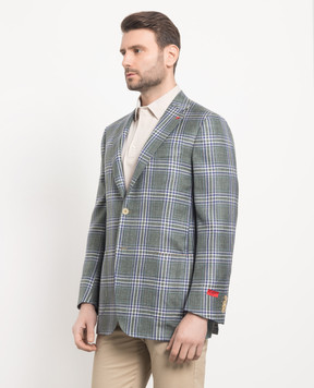 ISAIA Зеленый пиджак в клетку из шерсти, шелка и льна. 521GSI9406H