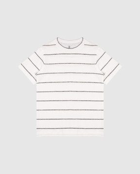 Brunello Cucinelli Дитяча біла футболка з льоном в смужку BW834T158A