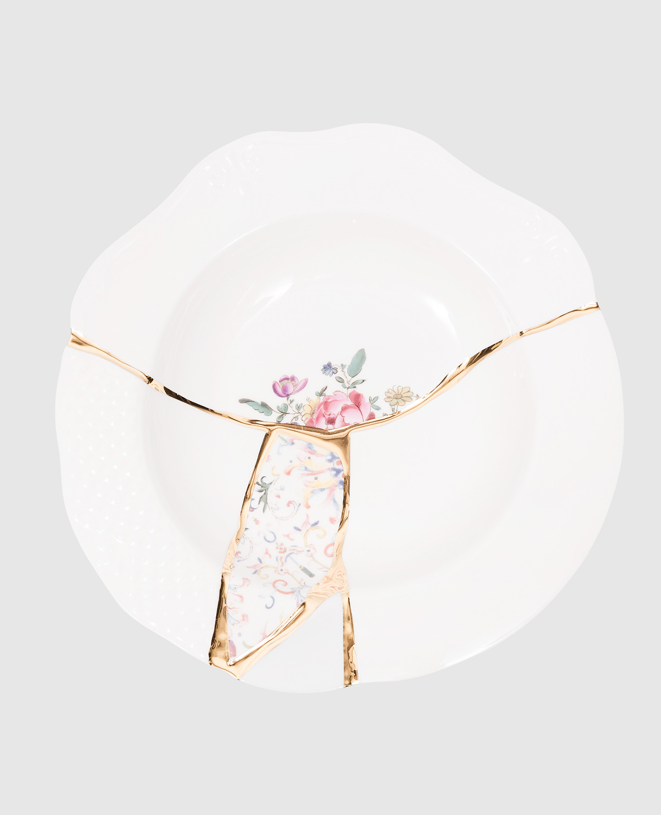 

Белая фарфоровая тарелка для супа Kintsugi с золотой отделкой, Белый, Посуда