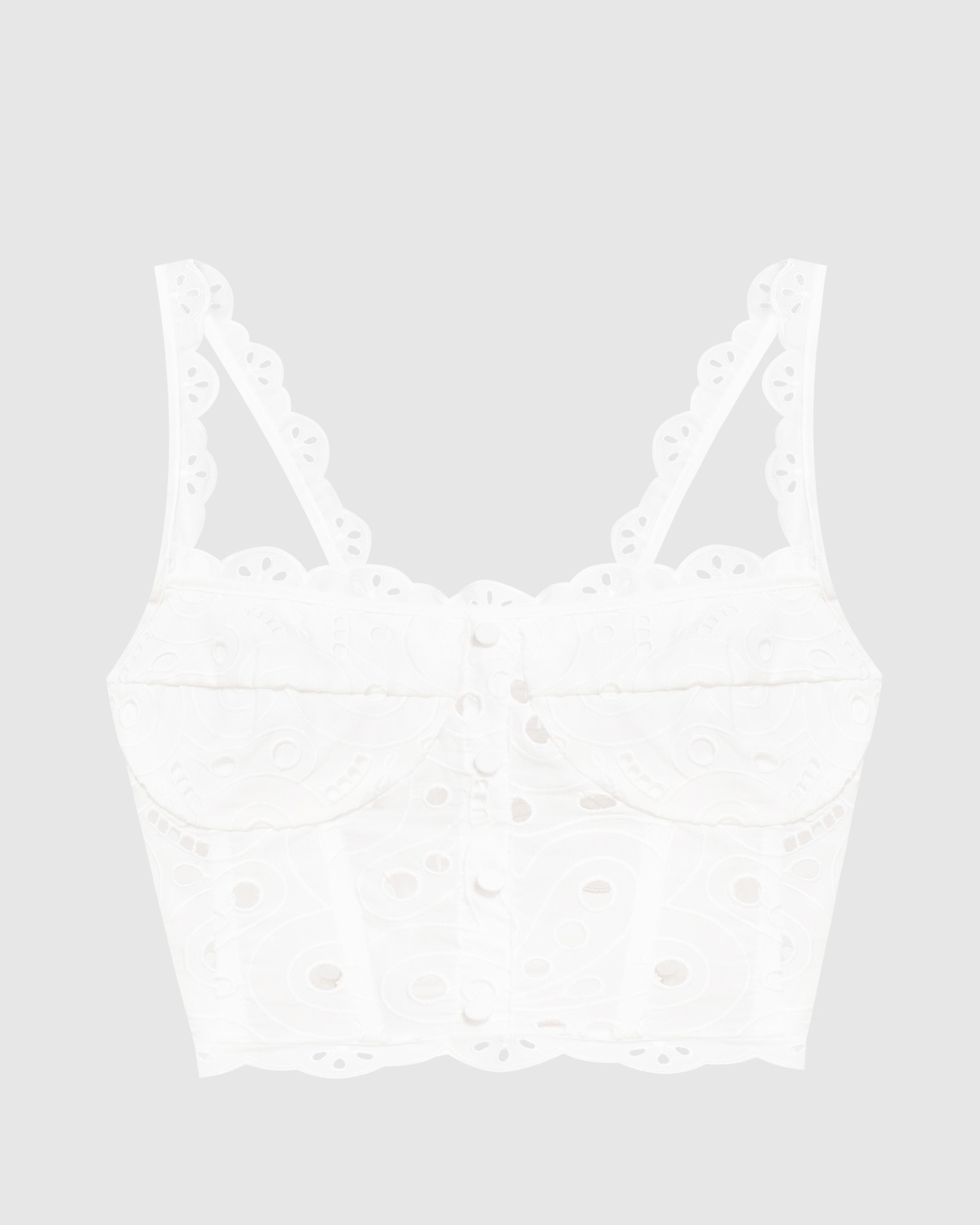 White Tessa bustier top with broderie embroidery