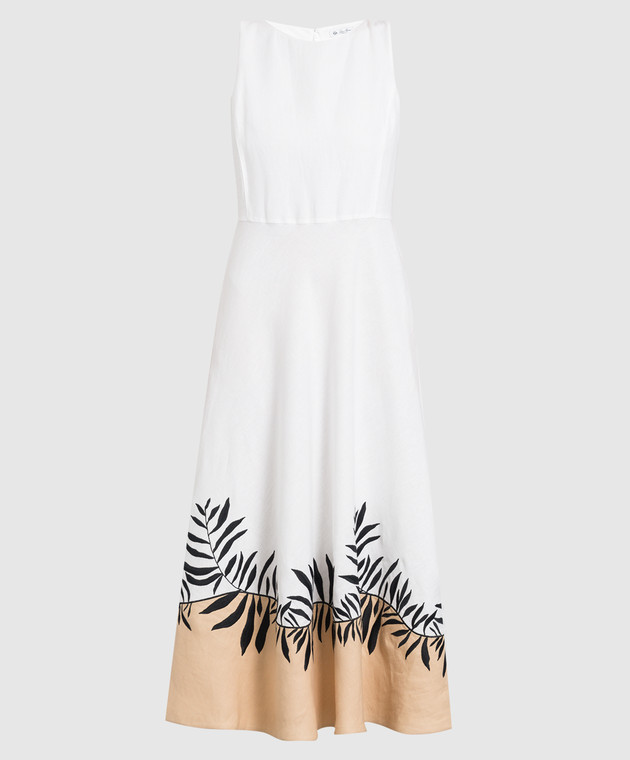 Loro Piana Біла лляна сукня з контрастною вишивкою FAM1980