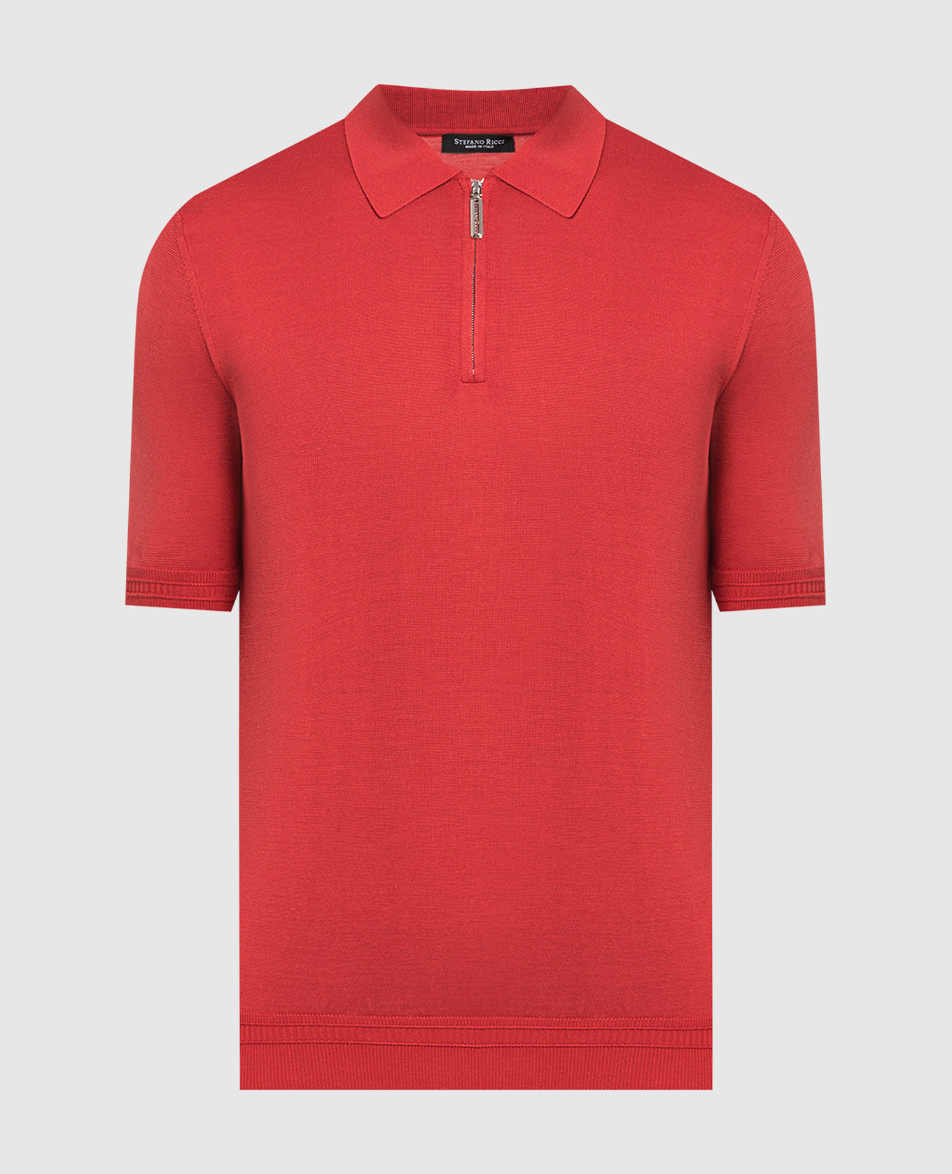 Red silk polo shirt