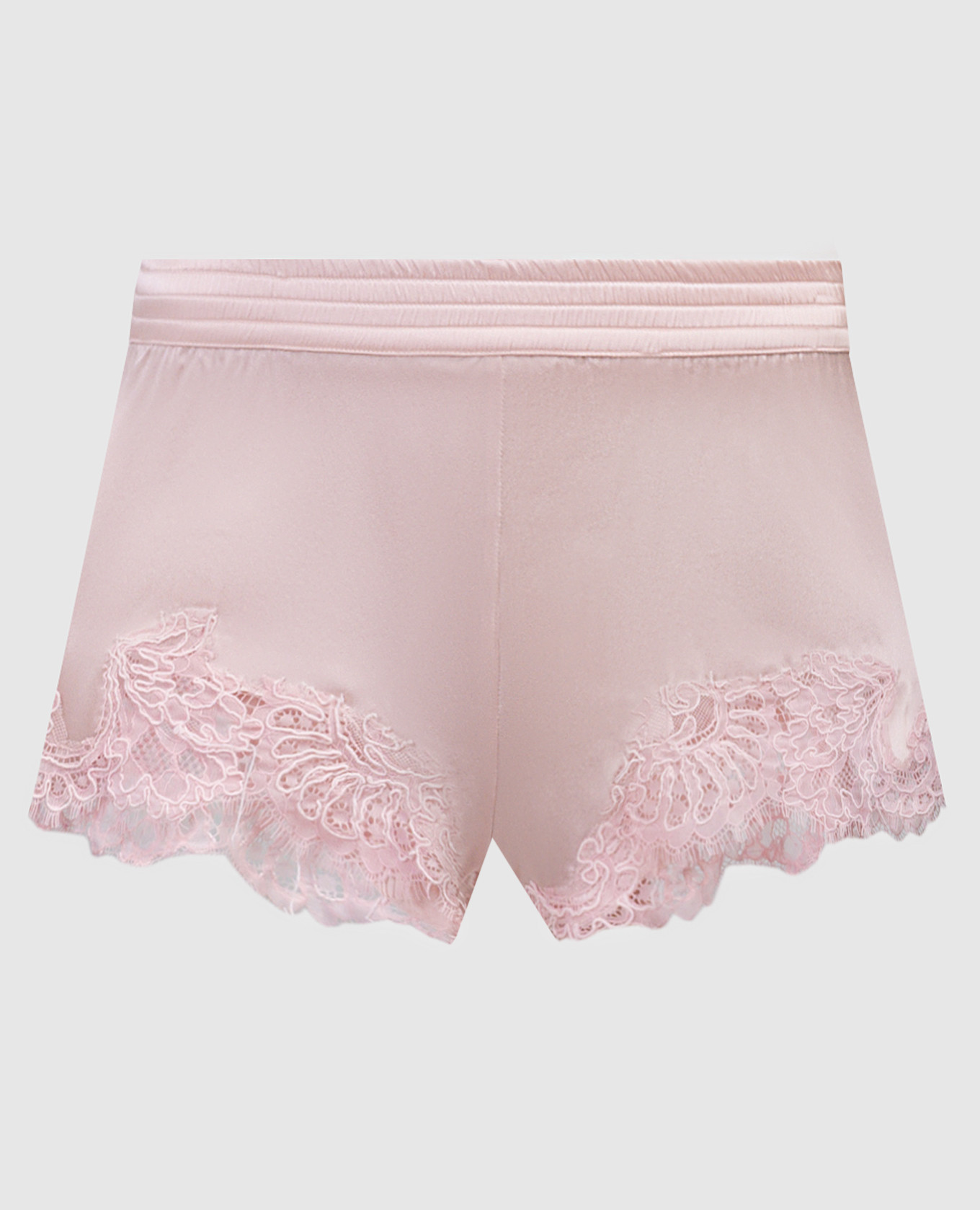 Pink silk pajama shorts with lace