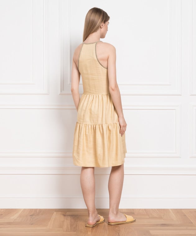 Brunello Cucinelli Жовта сукня міді з оборками та еколатунню MH135A4884 зображення 4