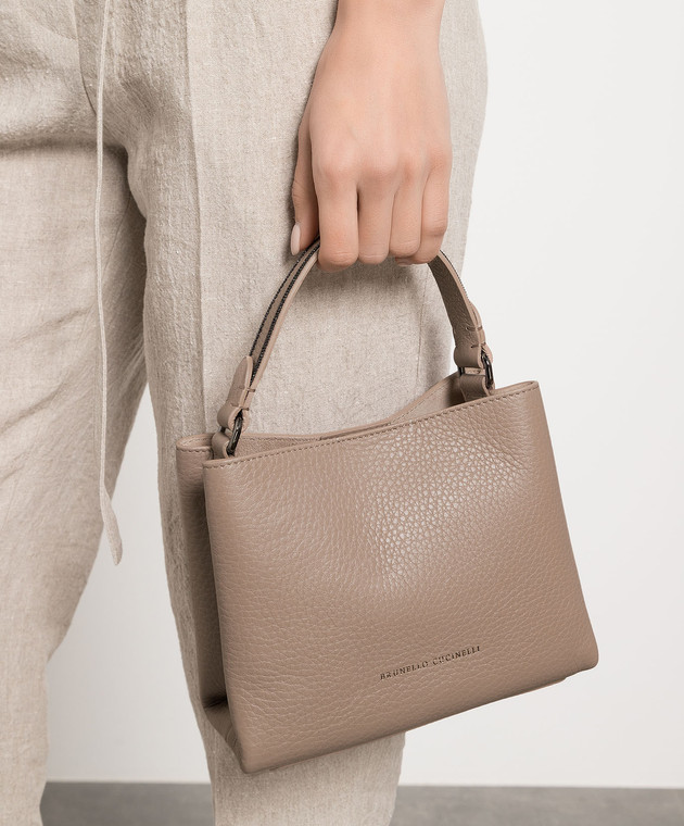 Brunello Cucinelli Бежевая кожаная сумка-мини с цепочкой мониль MBVND2499 изображение 2