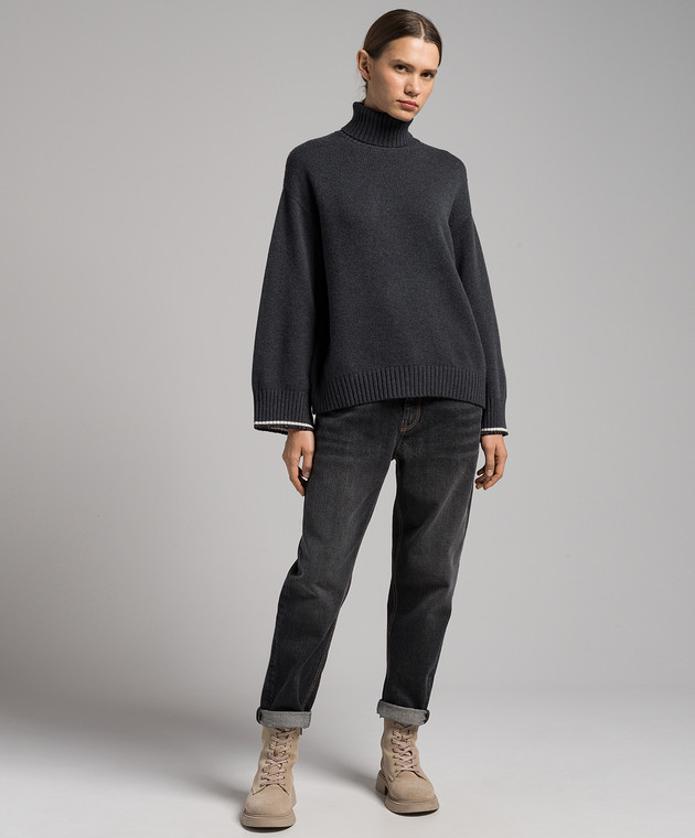 Brunello Cucinelli Серый свитер из шерсти, кашемира и шелка с цепочкой мониль и люрексом M16523403 изображение 2