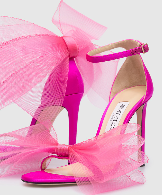 Jimmy Choo Aveline 100 pink satin sandals with bows AVELINE100BAV изображение 5