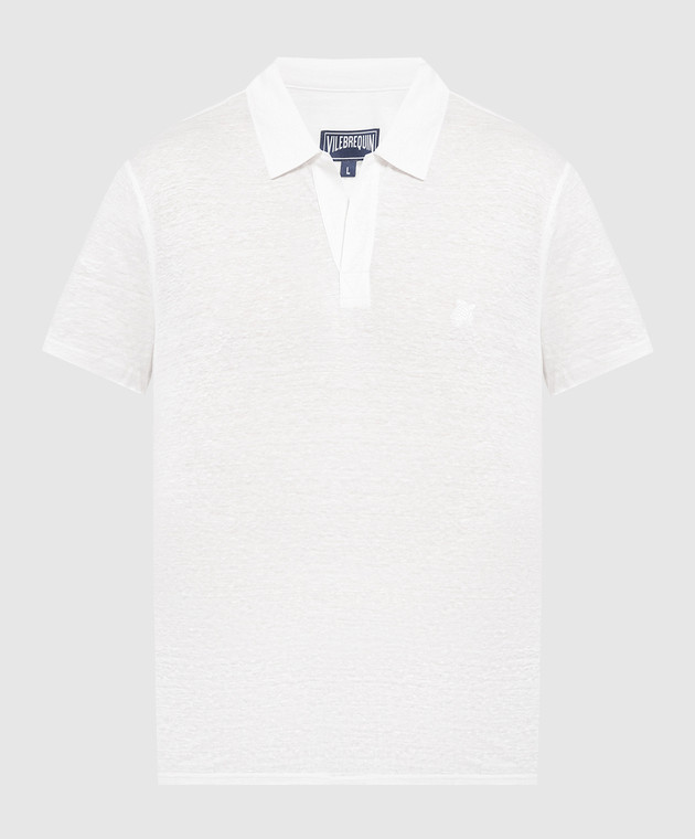 Vilebrequin White Pyramid linen polo with logo embroidery PYRE9O00