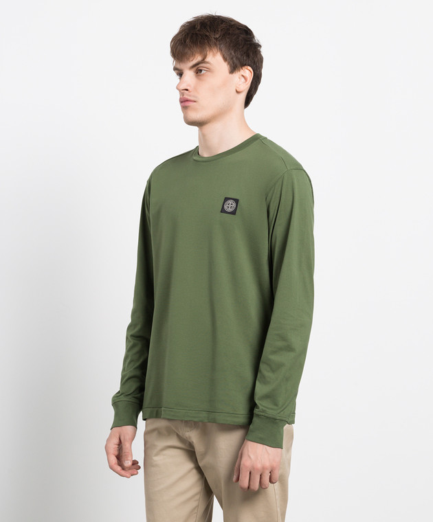 Stone Island - Темно-зеленый лонгслив с нашивкой логотипа