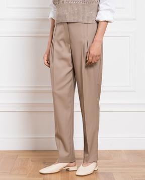 Brunello Cucinelli Коричневі штани з вовни з ланцюжком моніль MP549P8362