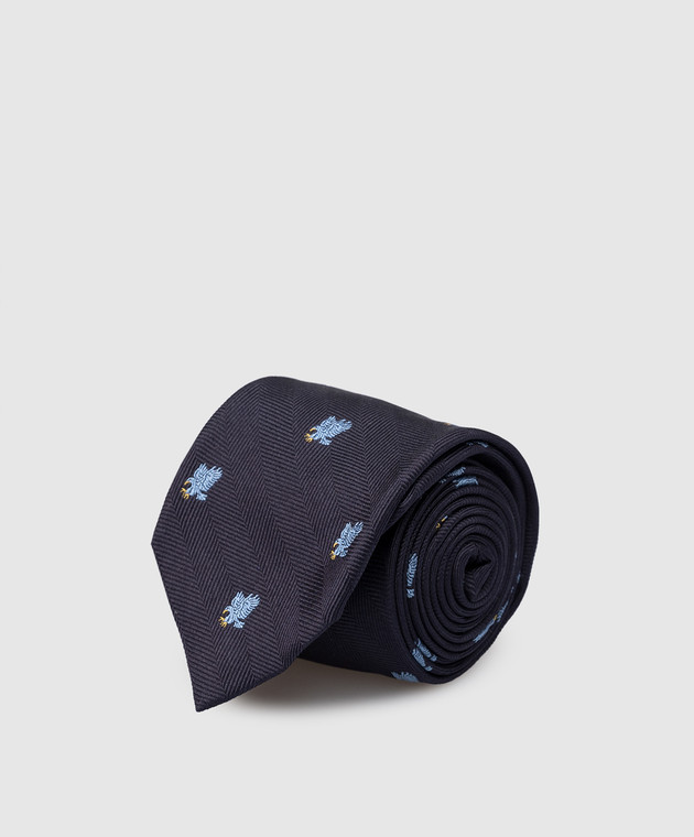 Stefano Ricci Дитяча синя краватка із шовку у візерунок YCH30101