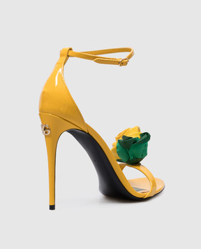 Dolce&Gabbana Жовті шкіряні лаковані босоніжки з фактурною аплікацією CR1648AR848