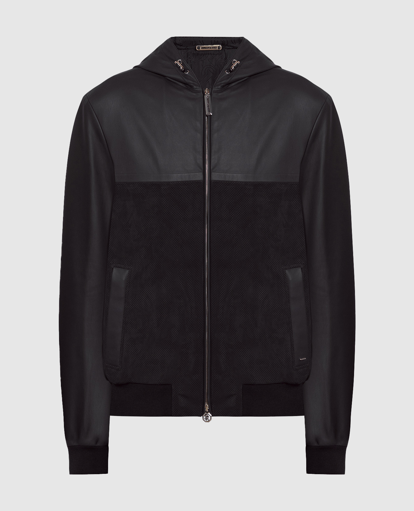 

Черная кожаная куртка с перфорацией, Черный, Кожаные куртки