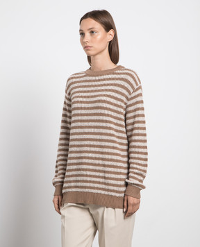 Brunello Cucinelli Коричневый свитер в полоску с пайетками M19580210P