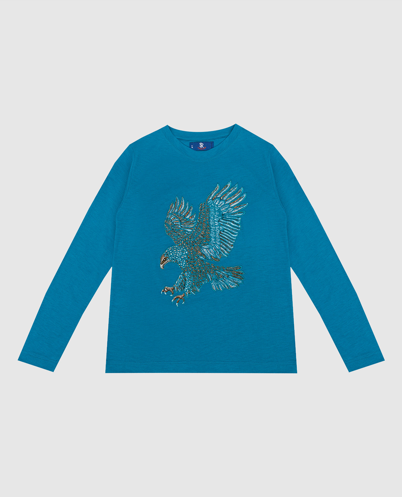Детский голубой лонгслив с вышивкой логотипа