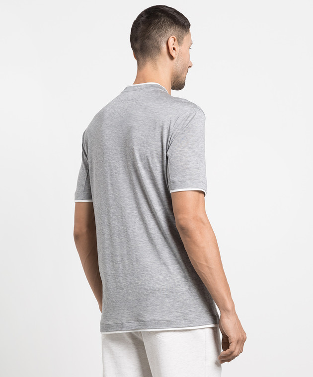 Brunello Cucinelli Серая меланжевая футболка с эффектом наложения слоев MTB467427 изображение 4