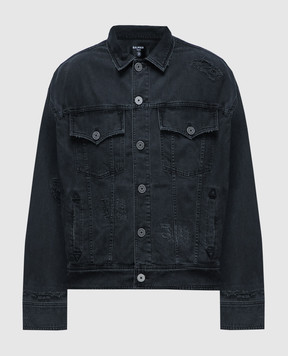 Balmain Серая джинсовая куртка с прорехами и логотипом CH1TC300DD95