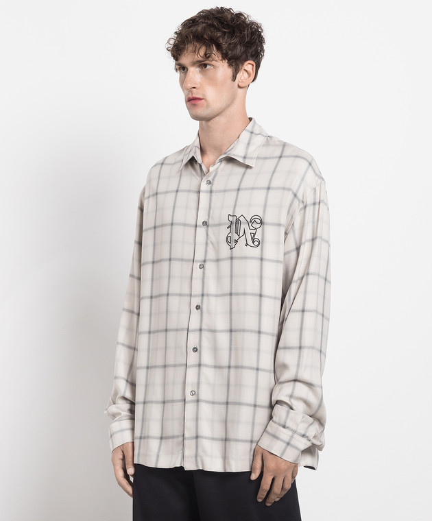Palm Angels Gray checkered shirt with monogram PMGE010E23FAB002 image 3