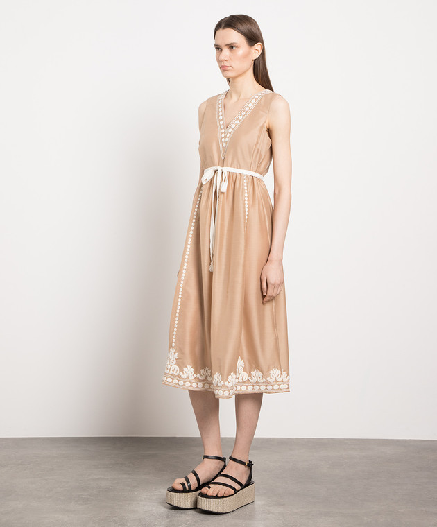 Twinset Brown midi dress with embroidery 231LM2FBB image 3