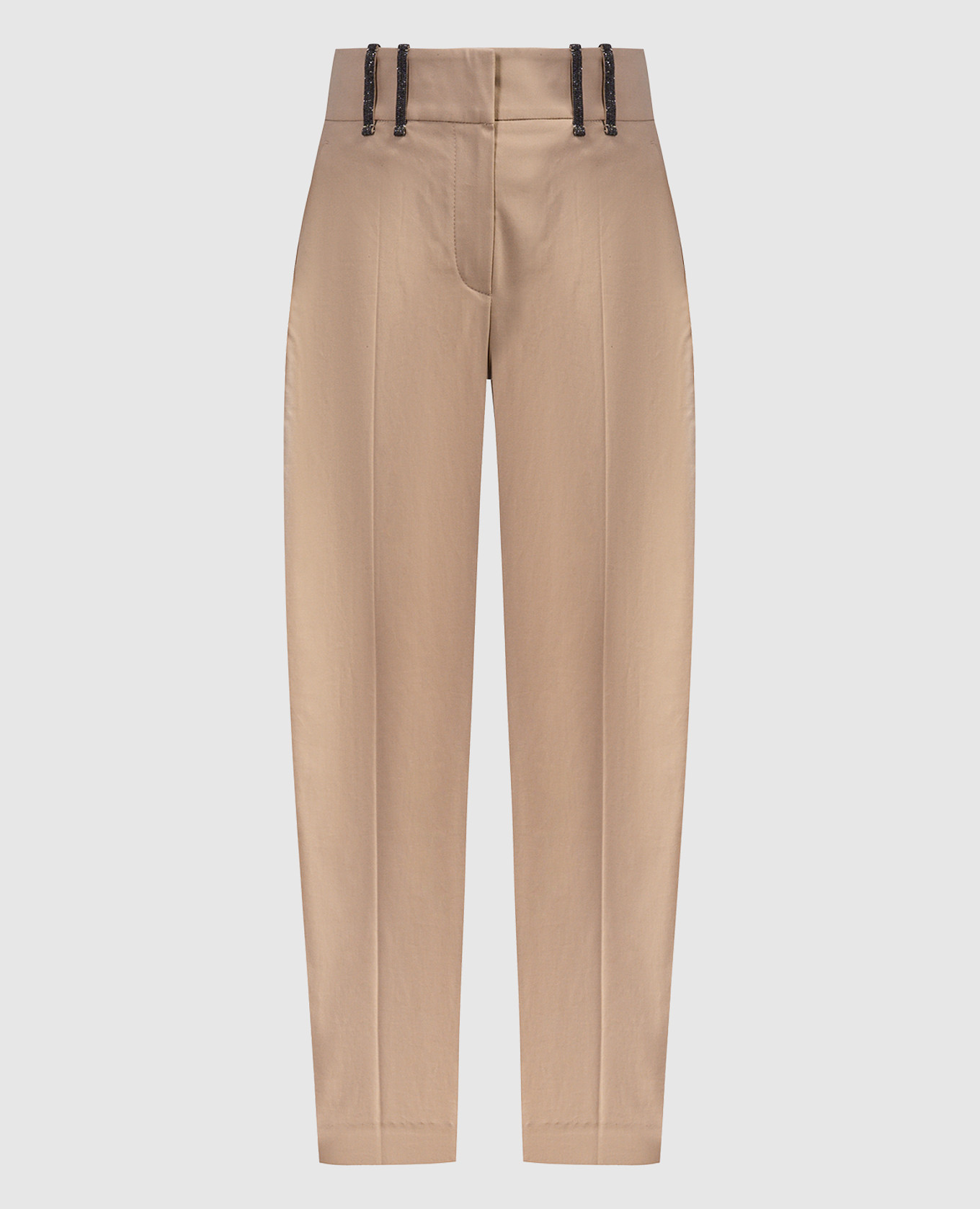 

Коричневые брюки с высокой посадкой с цепочкой мониль, Коричневый, Укороченные брюки