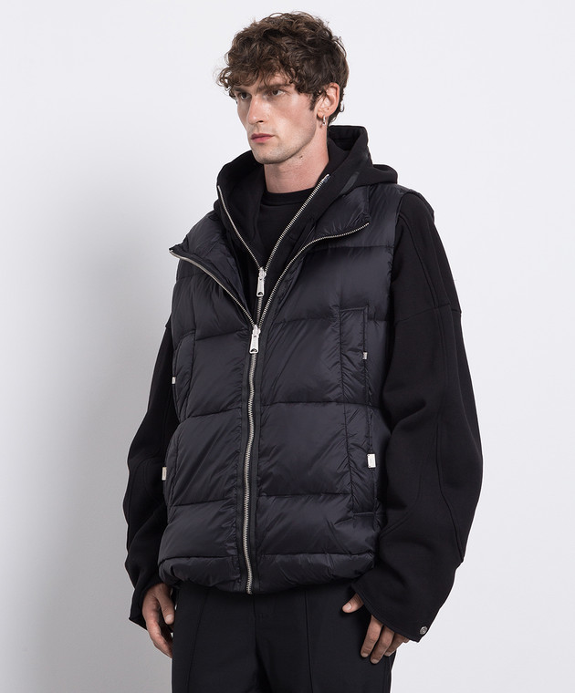 C2H4 Black down vest with sewn hoodie R006DW007A buy with