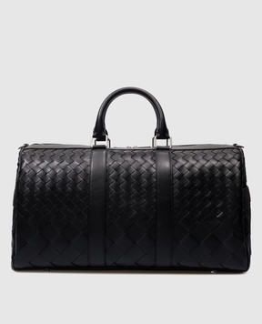Bottega Veneta Чорна шкіряна дорожня сумка з плетінням Intreccio 778082V3R51