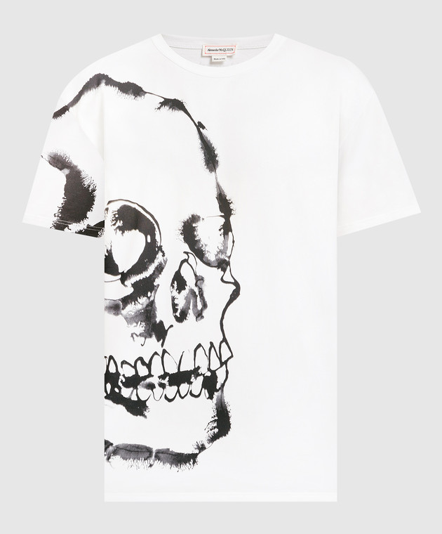 Alexander McQueen White t-shirt with a contrasting Watercolor Skull print 727274QUZ15
