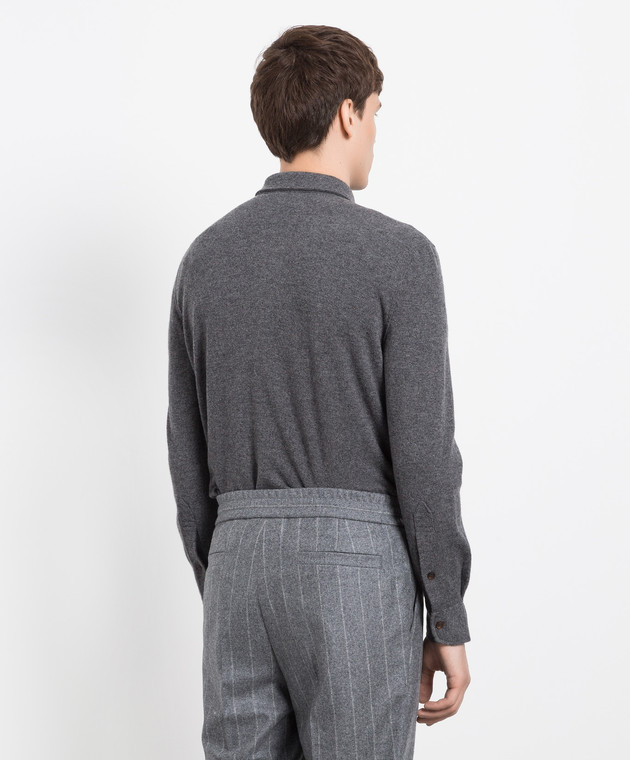 Brunello Cucinelli Темно-серая рубашка из шерсти, кашемира и шелка M3600276 изображение 4