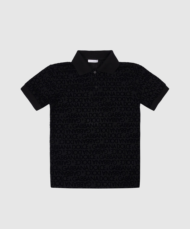 Dolce&Gabbana Children's black polo shirt with textured logo L4JTGWG7K2I6