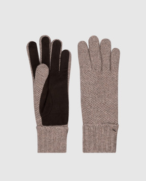 MooRER Коричневые комбинированные перчатки KSE из кашемира и замши. GUANTOKNITSUEDEKSE