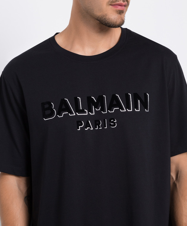 Balmain Black t-shirt with textured logo BH1EG010BB99 image 5