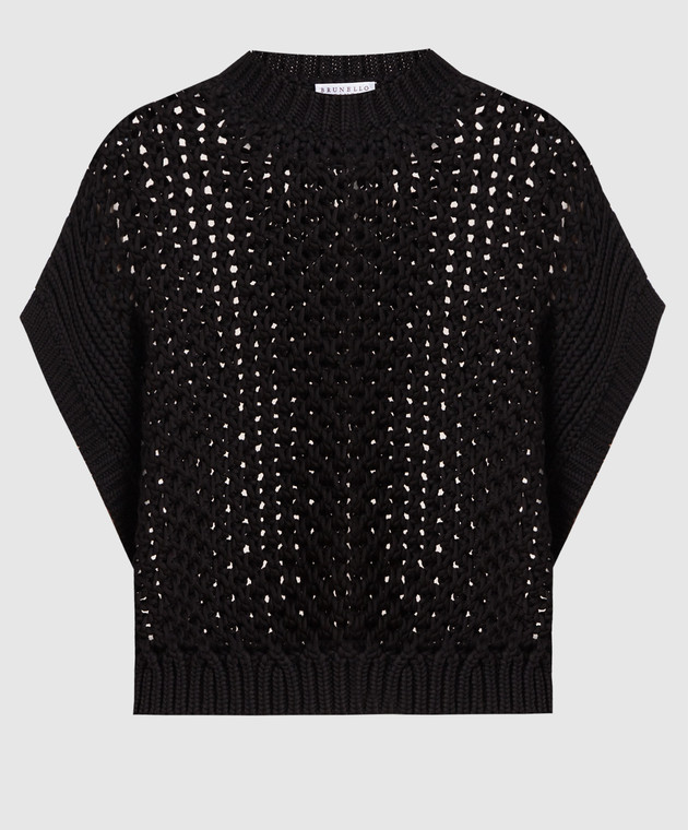 Brunello Cucinelli Black vest with openwork knitting M8E367500