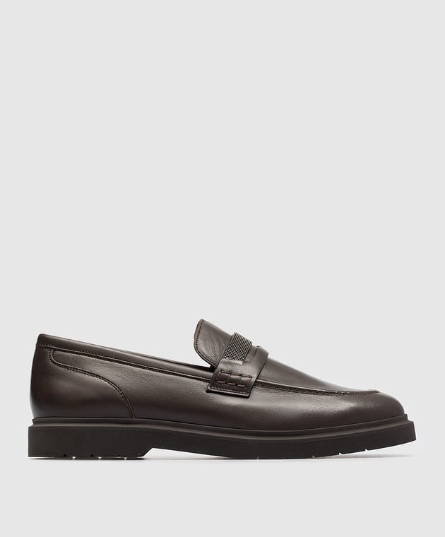 Brunello Cucinelli Brown leather loafers with monil chain MZNAG2370P