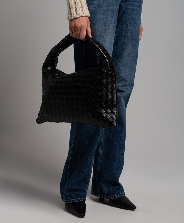 Bottega Veneta Черная кожаная сумка Small Hop с плетением 763966V3IV1 изображение 2