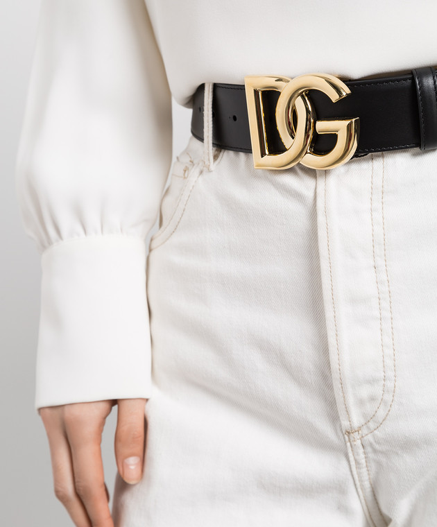 Dolce&Gabbana Чорний шкіряний пояс з металевим логотипом DG BE1446AW576 зображення 2