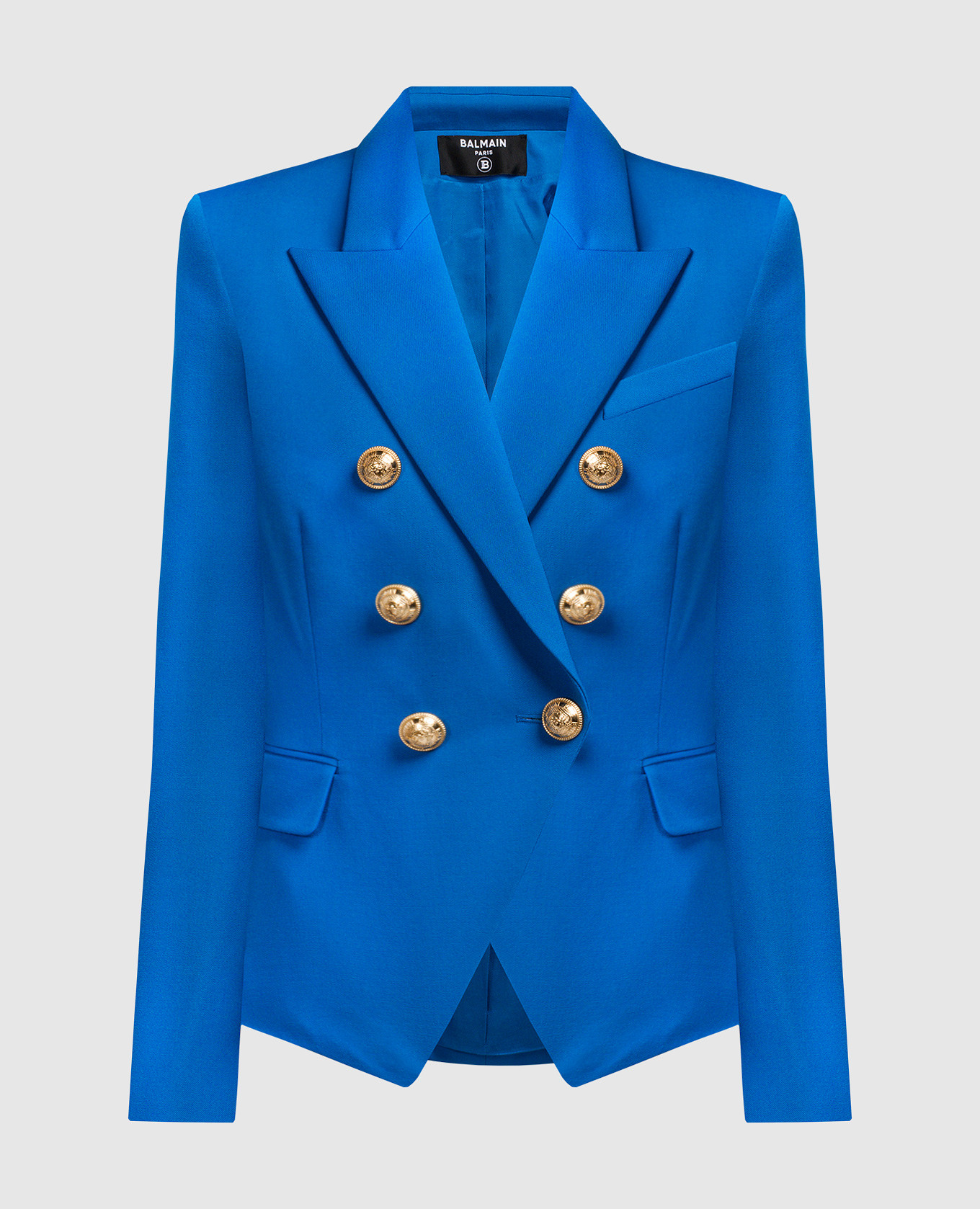 Blue double-breasted woolen jacket