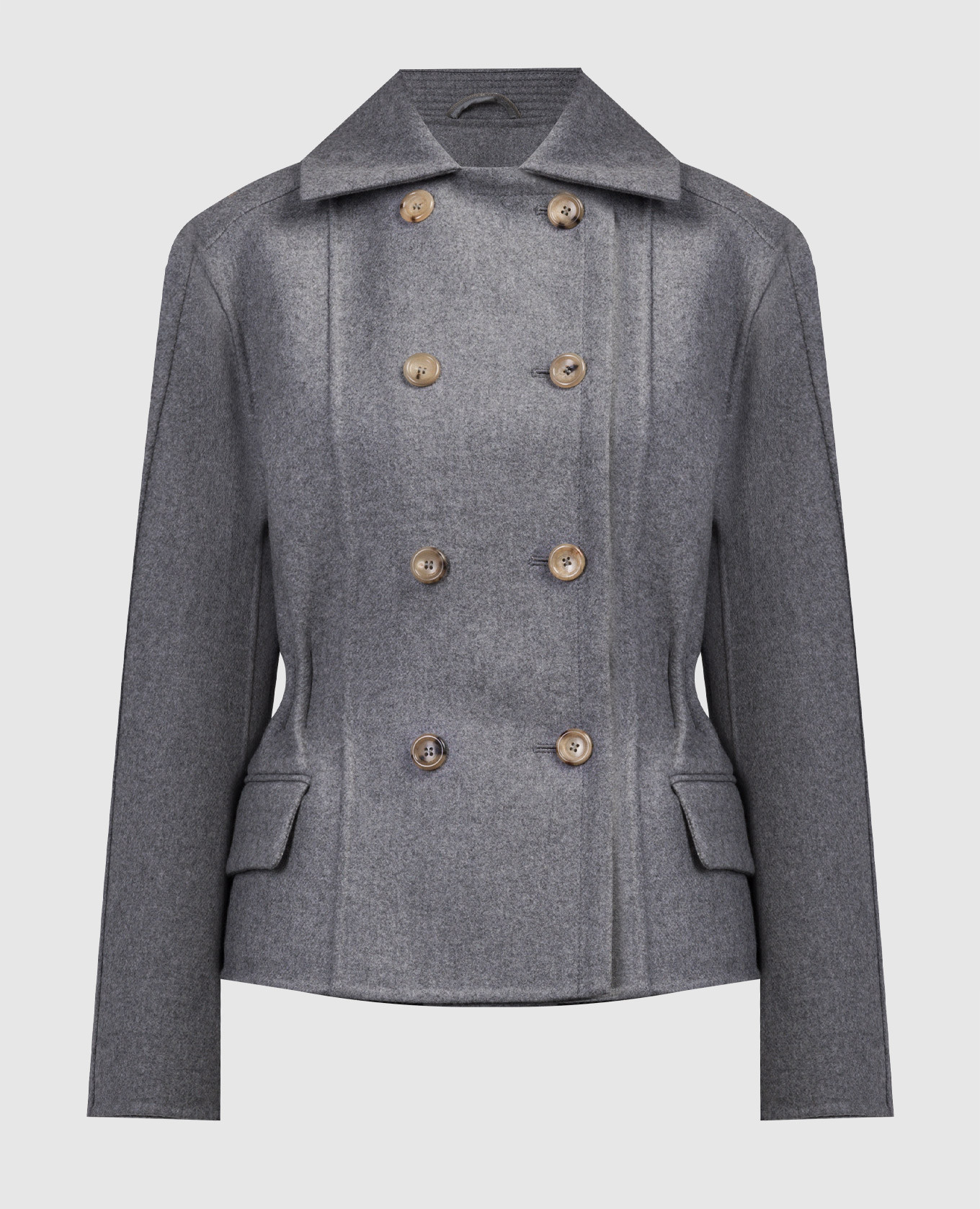 

Серое двубортное укороченное пальто, Серый, Пальто