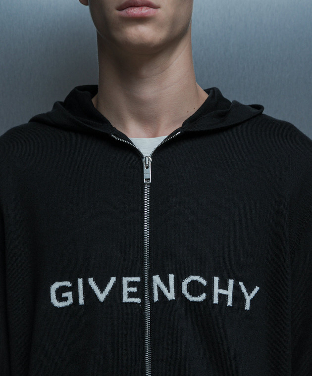 Givenchy Черная спортивная кофта из шерсти с логотипом BM90N84YER изображение 5